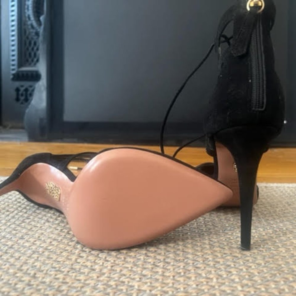AQUAZZURA Belgravia Suede Black Strappy Heels Stiletto - BRAND NEW NEVER WORN - Picture 7 of 15
